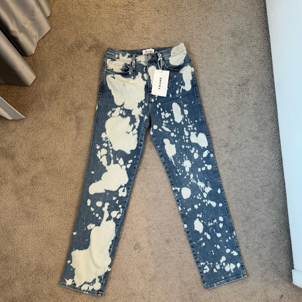FRAME Straight Jean, Size 28, Le Sylvie Slender,  Splash Paint Splatter